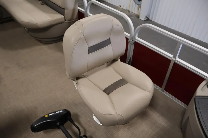 Slide: The Image of Beige seating on 2021 Sun Tracker Bass Buggy 18 DLX pontoon boat interior. - 19