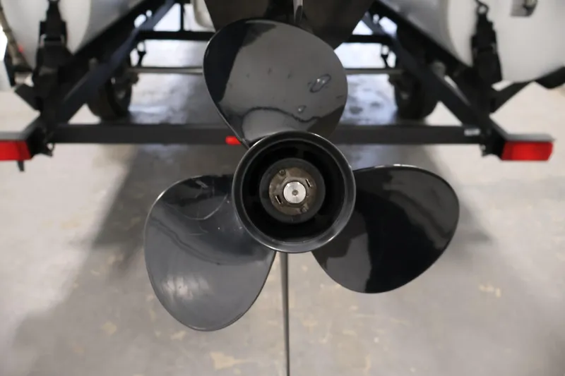 Slide: The Image of Propeller of 2021 Sun Tracker Bass Buggy 18 DLX boat on trailer. - 45
