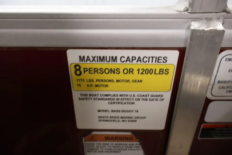 Slide: The Image of 2021 Sun Tracker Bass Buggy 18 DLX capacity label: 8 persons or 1200 lbs. - 52