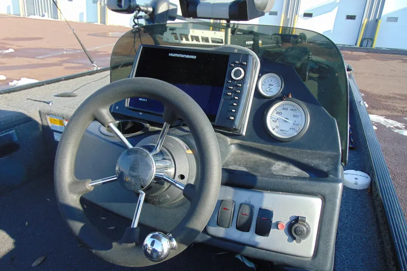 Slide: The Image of Steering console of 2020 Crestliner 1600 Storm boat with navigation system and gauges. - 4