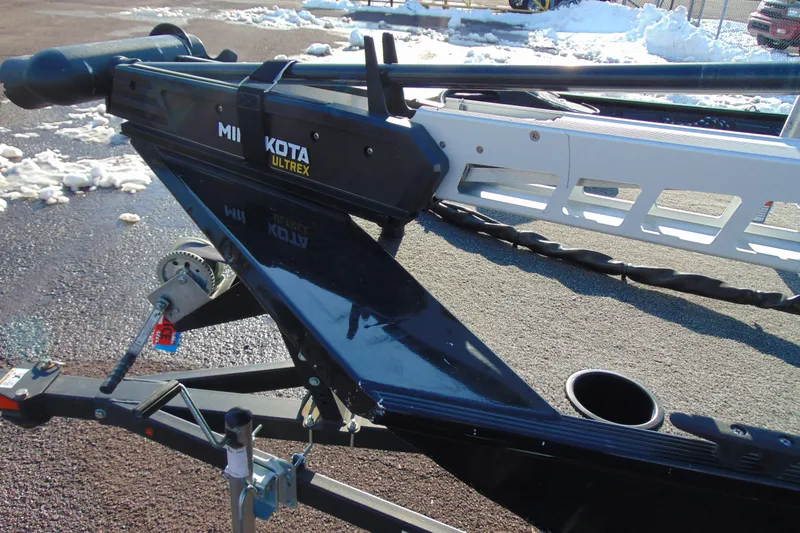 Slide: The Image of 2020 Crestliner 1600 Storm boat with Minn Kota Ultrex trolling motor on trailer. - 8