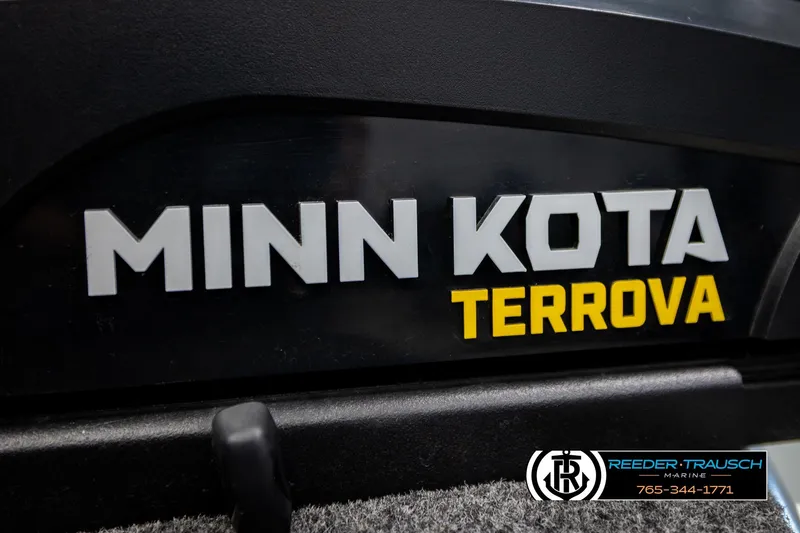Slide: The Image of Close-up of Minn Kota Terrova logo on 2023 Lund 1875 Impact XS boat. - 45