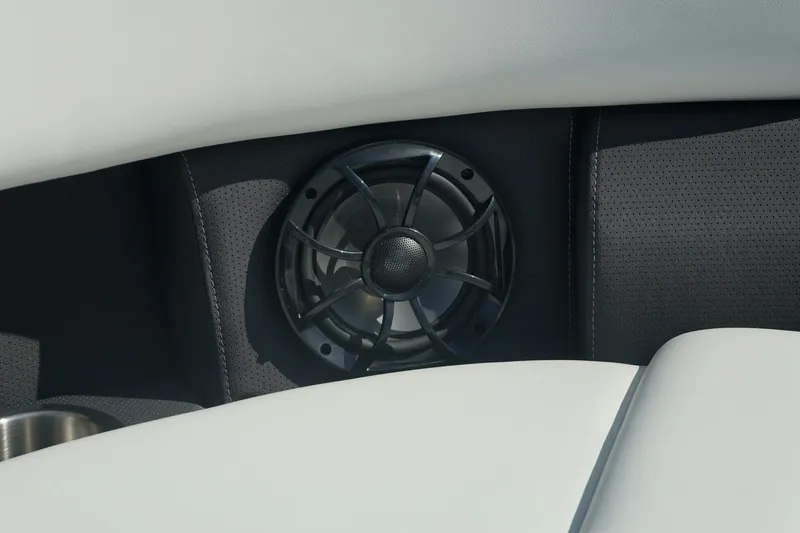 Slide: The Image of Speaker detail in 2026 Trifecta 24E CS boat interior with sleek upholstery design. - 37