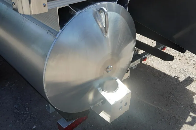 Slide: The Image of Close-up of Trifecta 24E CS 2026 pontoon boat's aluminum pontoon detail. - 45