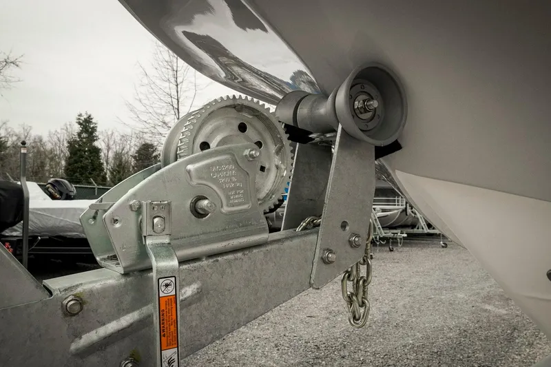 Slide: The Image of 2026 Tidewater 2500 Carolina Bay boat trailer winch close-up in storage area. - 71