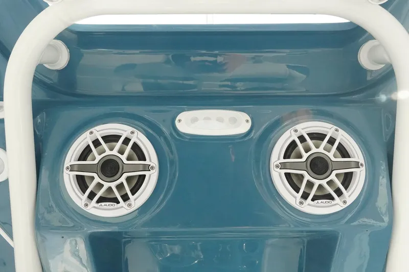 Slide: The Image of 2026 Tidewater 232 LXF boat speakers, JL Audio, blue interior detail. - 34