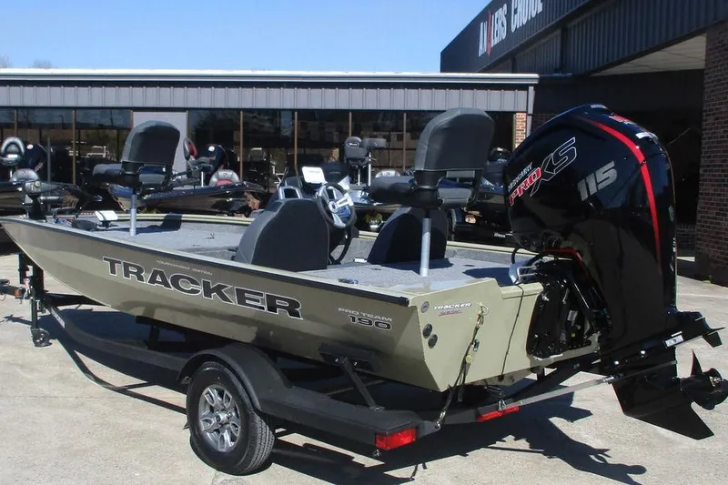 Slide: The Image of 2026 Tracker Pro Team 190 boat with Mercury Pro XS engine on display. - 2
