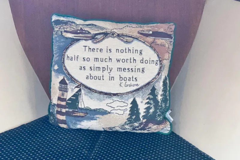 Slide: The Image of Decorative pillow with boating quote on Catalina 30 MkII, 1987 sailboat interior. - 38