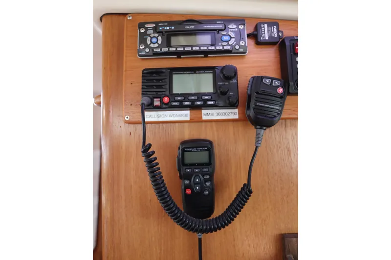 Slide: The Image of Radio equipment on a 2007 Catalina Morgan 440 sailboat, featuring communication devices. - 68