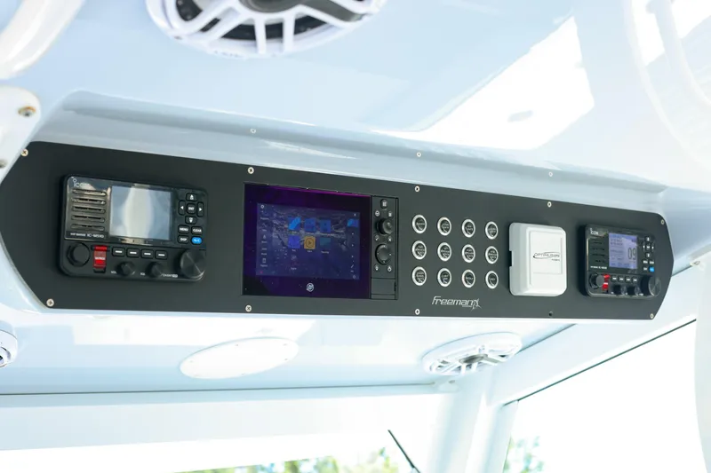 Slide: The Image of 2022 Freeman 47 boat interior with seating and storage on deck. - 35