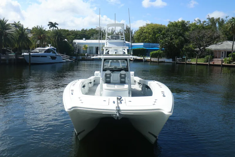 Slide: The Image of Freeman 47 boat storage compartment, 2022 model, with sleek design and secure latch. - 48