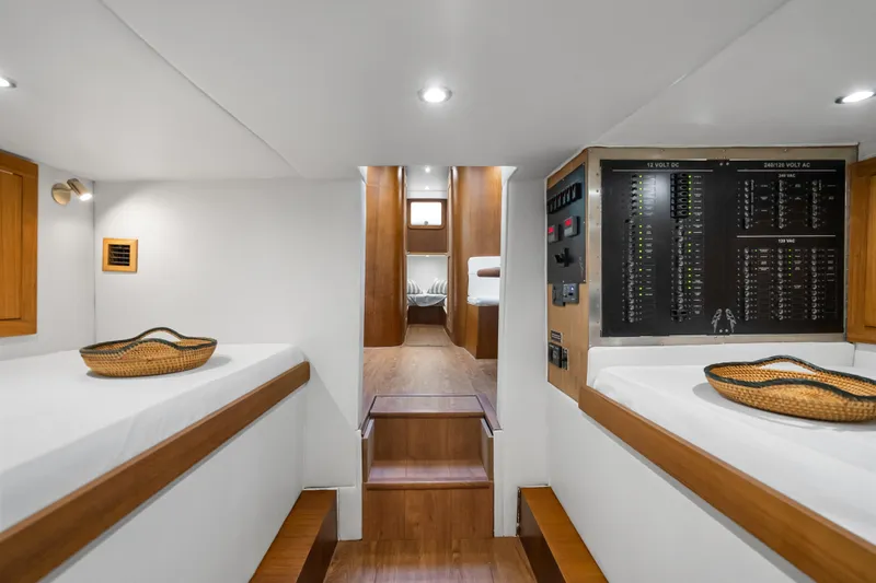 Slide: The Image of Luxurious 2025 Rybovich Custom Margaritavich yacht interior with modern design and control panel. - 36