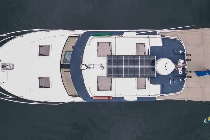 Slide: The Image of Overhead view of 2013 Cutwater C-28 boat with solar panels on deck. - 5