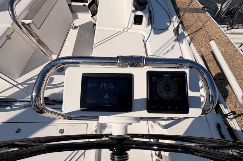 Slide: The Image of Cockpit of 2023 Beneteau First 36 sailboat with Garmin navigation displays. - 17