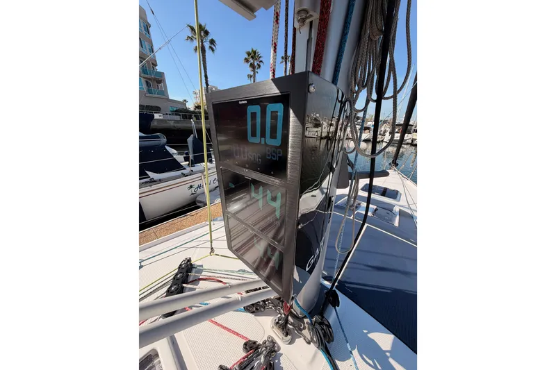Slide: The Image of Digital display on 2023 Beneteau First 36 sailboat, docked in marina. - 24