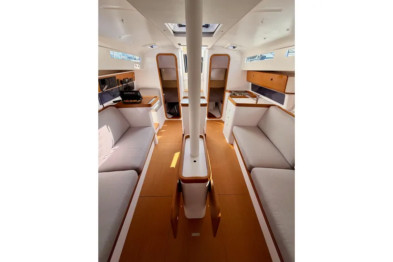 Slide: The Image of 2023 Beneteau First 36 yacht interior with modern design and comfortable seating. - 90