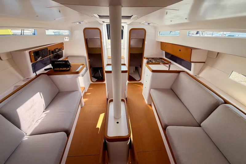 Slide: The Image of Interior of 2023 Beneteau First 36 sailboat, featuring modern design and comfortable seating. - 91