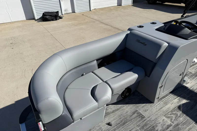 Slide: The Image of 2026 Bentley Pontoons Legacy 200 Cruise XL with sleek gray seating and modern design. - 10