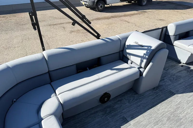 Slide: The Image of 2026 Bentley Pontoons Legacy 200 Cruise XL interior with luxurious seating and modern design. - 19