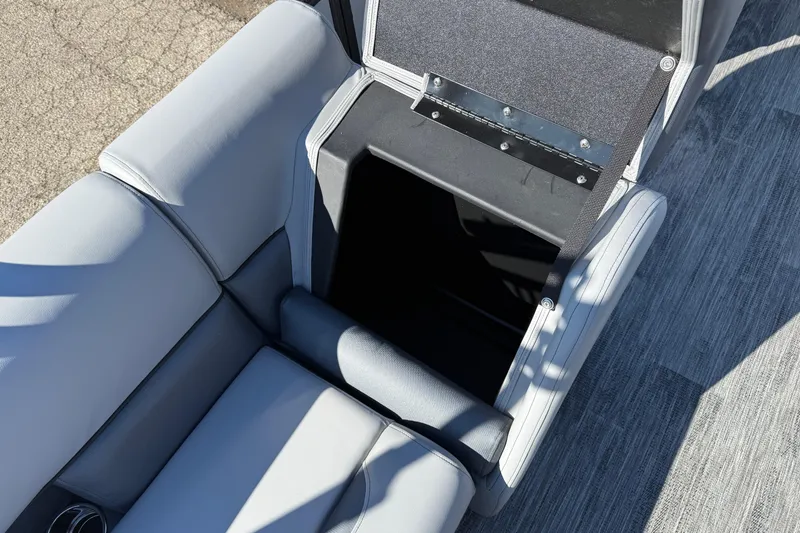 Slide: The Image of 2026 Bentley Pontoons Legacy 200 Cruise XL seating with open storage compartment. - 20