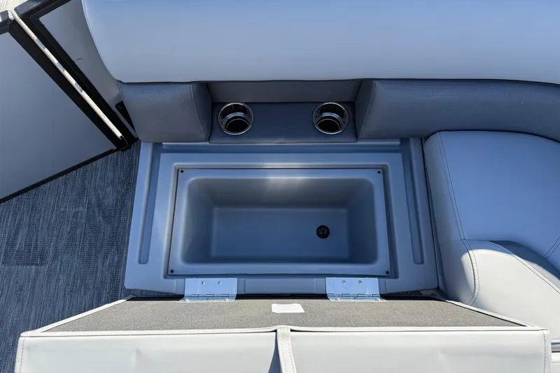 Slide: The Image of 2026 Bentley Pontoons Legacy 200 Cruise XL interior seating with built-in storage compartment. - 22