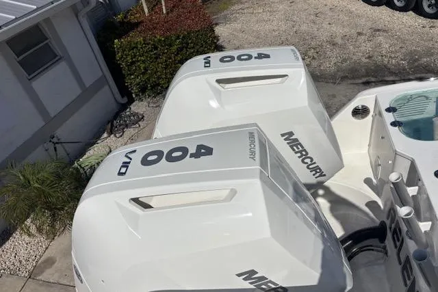 Slide: The Image of Twin Mercury 400 V10 engines on a 2008 Everglades 350LX boat. - 11