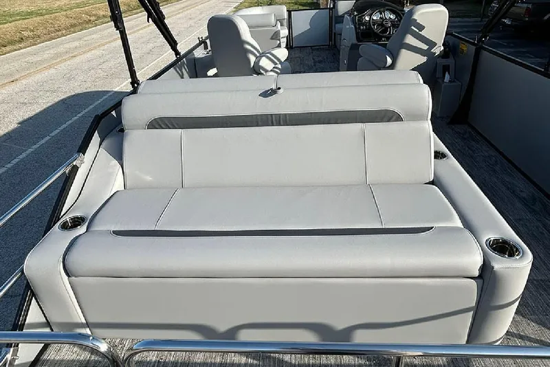 Slide: The Image of 2026 Bentley Pontoons Legacy 243 Swingback with luxurious seating and modern design. - 12