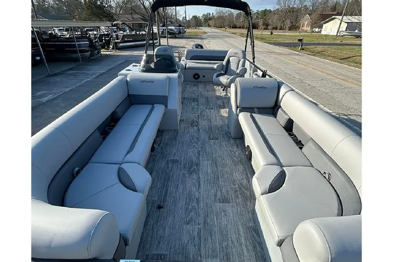 Slide: The Image of 2026 Bentley Pontoons Legacy 243 Swingback with spacious seating and modern design. - 8