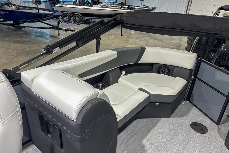 Slide: The Image of Luxurious seating on 2025 Trifecta 22RF CS pontoon boat, featuring sleek design and comfort. - 5