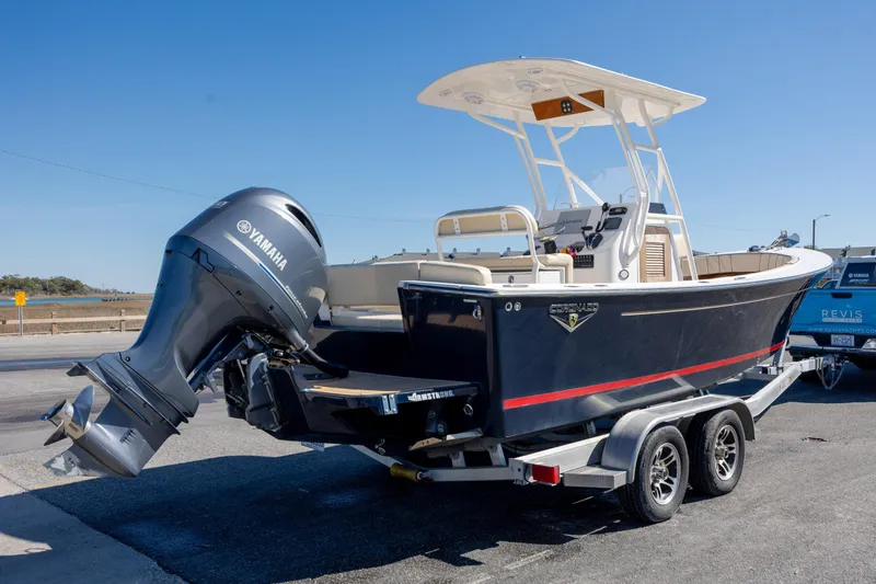 Slide: The Image of 2022 Vanquish Bristol Harbor 23 CC boat on trailer with Yamaha outboard motor. - 34