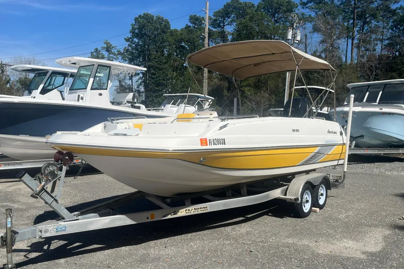 Slide: The Image of 2017 Godfey Hurricane SS 210 boat on trailer, parked outdoors. - 5
