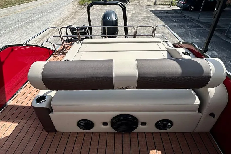 Slide: The Image of 2026 Bentley Pontoons 223 Elite Swingback DC with luxurious seating and modern design. - 20