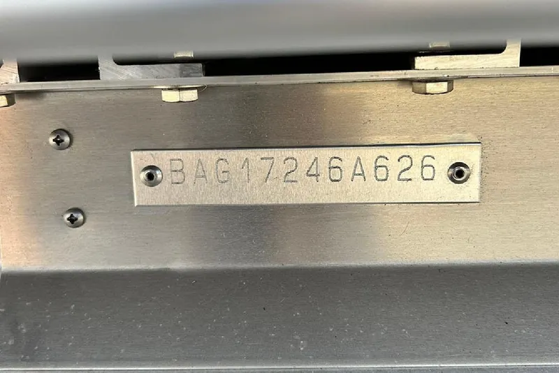 Slide: The Image of 2026 Bentley Pontoons Elite 223 Admiral serial number plate, displaying "BAG17246A626". - 24