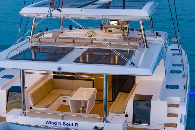 Slide: The Image of Luxurious Island Spirit 525E yacht, 2026 model, featuring spacious deck and solar panels. - 9