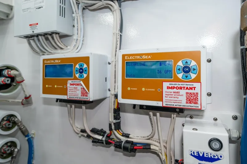 Slide: The Image of ElectroSea control panels on 2025 Viking 90 Convertible yacht, displaying operational settings. - 80