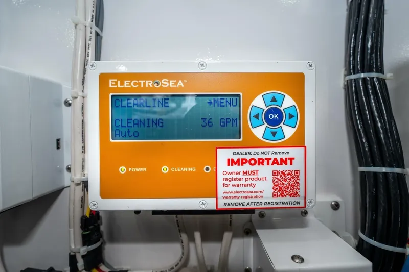Slide: The Image of ElectroSea control panel in 2025 Viking 90 Convertible yacht, displaying cleaning settings. - 81