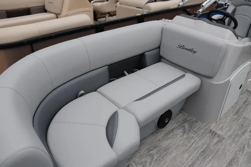 Slide: The Image of 2026 Bentley Pontoons 160 Cruise interior with luxurious seating and modern design. - 2