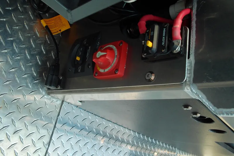 Slide: The Image of Electrical panel of 2025 Stabicraft 2250 Ultra Centrecab with diamond plate flooring. - 18