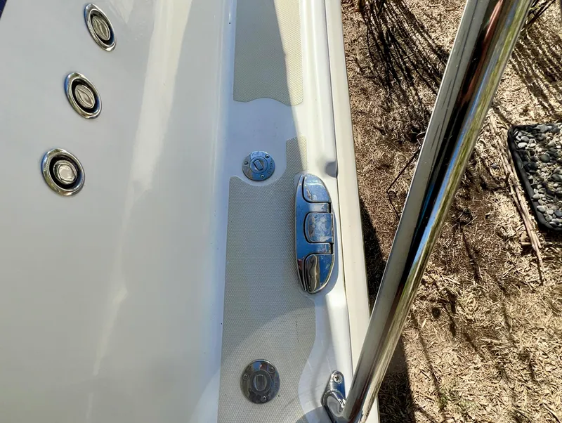 Slide: The Image of Marlow Pilot 31 boat deck details, chrome fittings, 2016 model. - 15