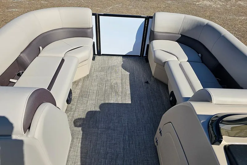 Slide: The Image of 2026 Bentley Pontoons Legacy 220 Swingback interior with luxurious seating and modern design. - 19