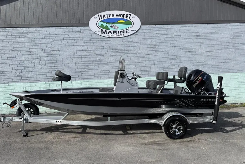 The Image of 2026 Xpress H20B Bay boat on trailer at Water Workz Marine dealership. - 1
