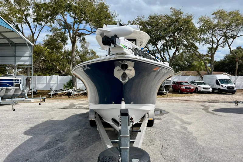Slide: The Image of 2018 Sea Hunt Gamefish 27 Coffin Box boat on trailer, parked outdoors. - 7