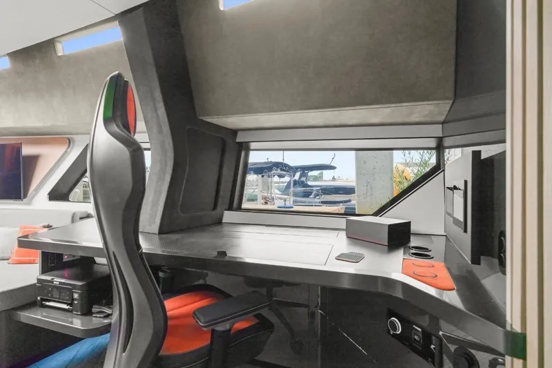 Slide: The Image of Futuristic interior of 2025 Maori 64 yacht with sleek design and modern technology. - 25