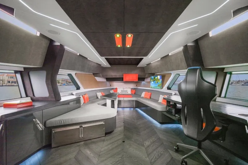 Slide: The Image of Futuristic interior of 2025 Maori 64 yacht with sleek design and modern furnishings. - 35