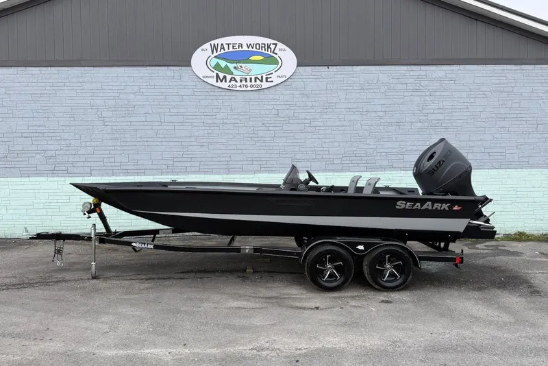 The Image of 2026 SeaArk Shadow 20 boat on trailer at Water Workz Marine dealership. - 1
