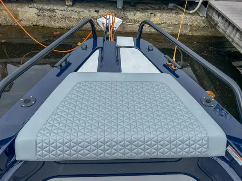 Slide: The Image of 2024 BRABUS Shadow 1000 ST boat with diamond-stitched seating at the bow. - 27