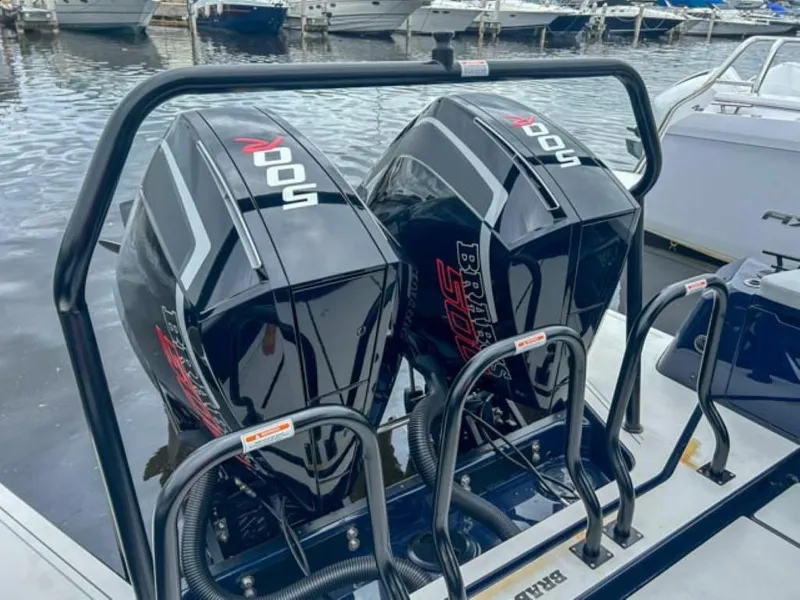 Slide: The Image of 2024 BRABUS Shadow 1000 ST boat engines at marina. - 8