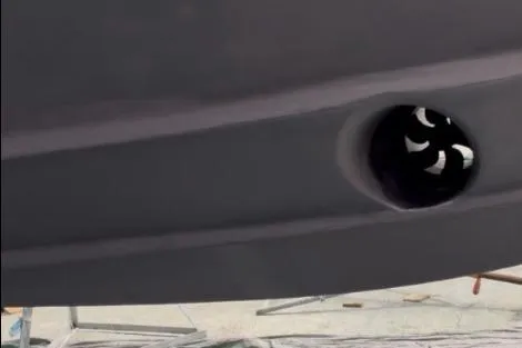 Slide: The Image of 2005 Sea Ray 420 Sedan Bridge hull with thruster detail. - 24