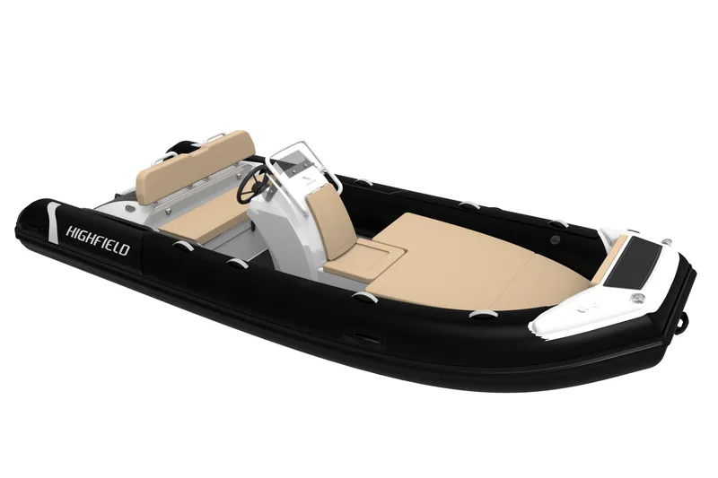 Slide: The Image of 2026 Highfield Sport 460 boat with black hull and beige seating. - 9