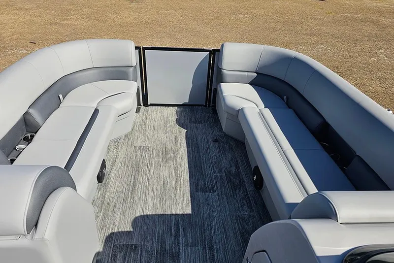 Slide: The Image of 2026 Bentley Pontoons Legacy 243 Swingback interior with spacious seating and modern design. - 15